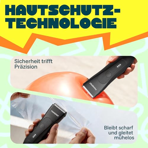 MANSPOT Intimrasierer Mann, Körperhaartrimmer für Herren, Professioneller Body Trimmer Wasserdicht mit 4 Scherkämmen – Für Trimmen von Brust, Beinen, Achseln & Intimbereich – Nass & Trocken