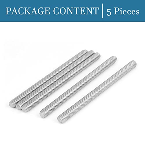 QUARKZMAN M10 x 150mm 1.5mm Steigung Vollgewindestangen x 5 Stück 304 Edelstahl Außengewindestange für Bolzen und Klemmen und Aufhänger und U-Bolzen Silber