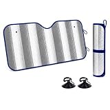 Adri. Parasol Coche Aluminio Doble Cara con Burbujas 130 x 80 cm, Protector Solar para Parabrisas con 2 Ventosas, Protección UV, Aislante Térmico, Plegable