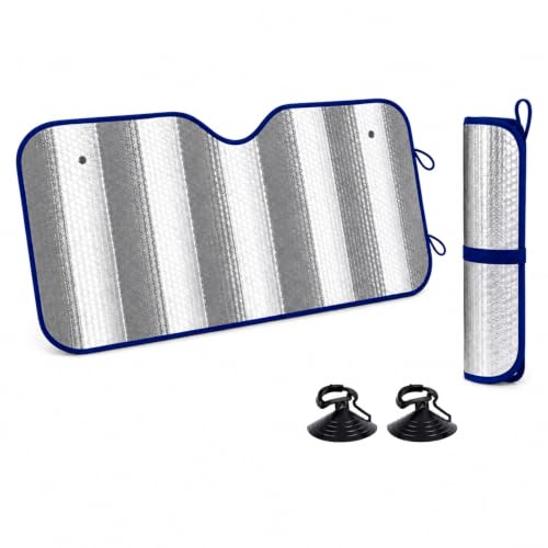 Adri. Parasol Coche Aluminio Doble Cara con Burbujas 130 x 80 cm, Protector Solar para Parabrisas con 2 Ventosas, Protección UV, Aislante Térmico, Plegable