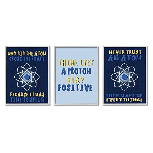 Image of 'Atom Cross The Road Scientific Humor Blue'| 3pc Framed Giclee Art Set 3 | Stupell Industries | Gray, 11 x 14 Inches, Easy to Hang and Sturdy, Made in USA, by Lil' Rue