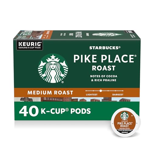 Starbucks K-Cup Coffee Pods, Medium Roast Hot or Iced Coffee, Pike Place Roast, 40 Keurig Pods ​