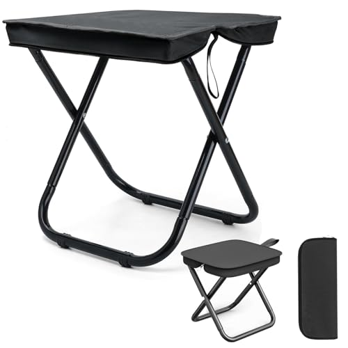 REGODI 12" Portable Folding Stool for Camping, Lightweight Outdoor Seat Supports 260lbs - Compact Foot Rest for Adults Travel, Hiking, Fishing (Easy Carry & Heavy Duty)