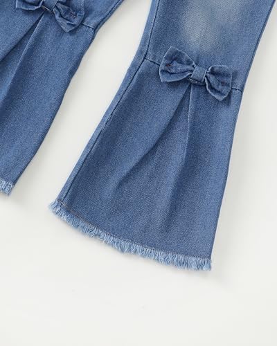 Image of SODLON Kids Toddler Girl Clothes Winter Outfits Shirt Top Bell Bottom Jeans Denim Pants Set Little Girl Fall Spring Clothing