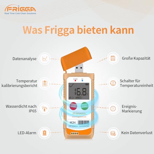 Frigga M2H 1pack Mehrweg-Temperatur-Feuchtigkeits-Datenlogger USB-Digital-Temperatur-Rekorder 28800 Punkte hohe Genauigkeit Thermometer-Logger PDF CSV-Bericht