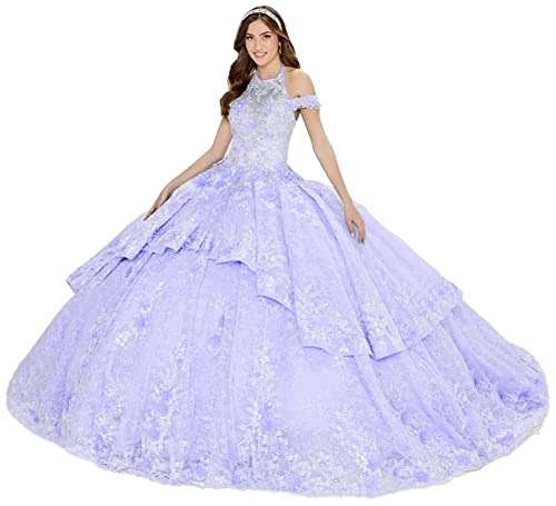 Robe douce 16 lilas en dentelle fine et perles avec traîne de balayage unique