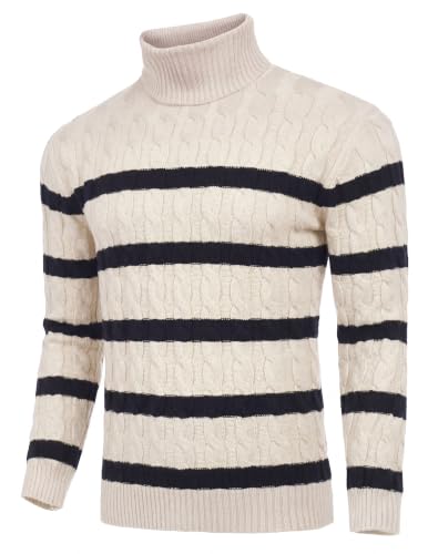 Image of COOFANDY Men's Slim Fit Turtleneck Sweater Casual Twisted Knitted Pullover