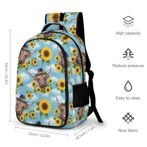 Backpack with Multi-Pocket, Men Women Sunflower Cattle Highland Cow Novelty Portable Lightweight Shoulder Bag, Versatile Large Capacity Backpack2