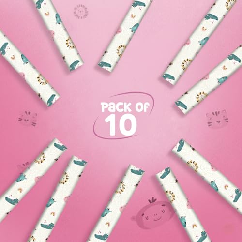 Image of QIPS | NUKKAD Printed Gift Wrapping Paper - Pack of 10 Sheets (19 inch x 29 inch) | Glossy Finish, 80 GSM Acid-Free Paper | Ideal for Birthdays, Baby Showers & Festivals (Cute Cartoon Prints)