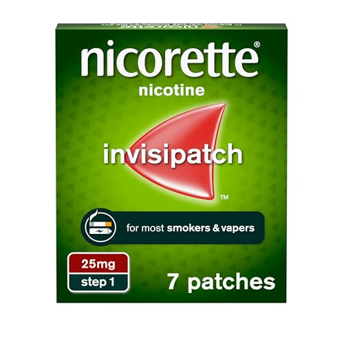 Nicorette InvisiPatch, Nicotine Patches Step 1, 25mg, 7 Nicotine Patches, Effective and discreet Stop Smoking and Stop Vaping Aid, to Beat Cravings & Withdrawal Symptoms (Quit Smoking or Vaping)