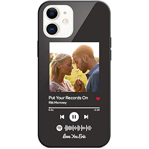 Custom Phone Case Compatible with iPhone 11 Spotify Code Music Photo Protective Cover Glass Surface Personalized Picture Cover Gift for Women Men Friends Birthday Xmas Valentines Black Cover