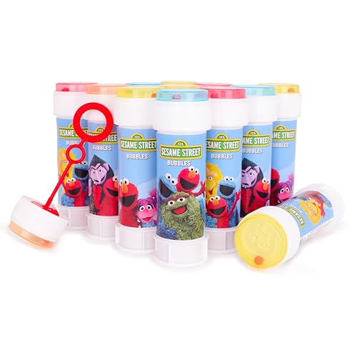 Toyland Pack of 12 Sesame Street Bubbles with Wands 2fl oz Solution & Novelty Maze Lid - Pocket Money & Party Bag Toys