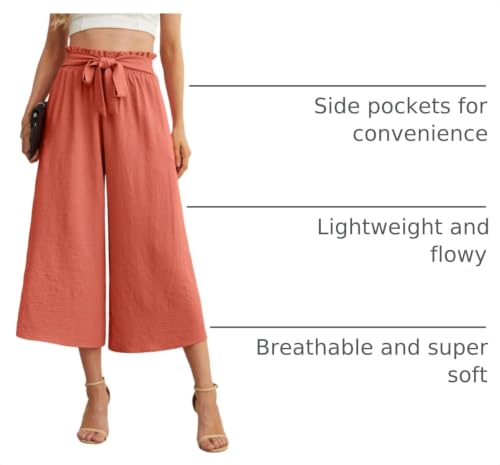 Image of IWOLLENCE Women Flowy Loose Wide Leg Pant Summer Beach Casual Trousers high Waist Adjustable Knot Business Work Casual Pants
