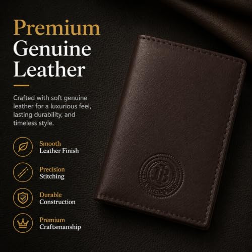 Image of LB LEATHERBOSS Slim Thin Leather Credit Card Triple ID Window Mini Wallet Bifold Driver License Safe (Brown)