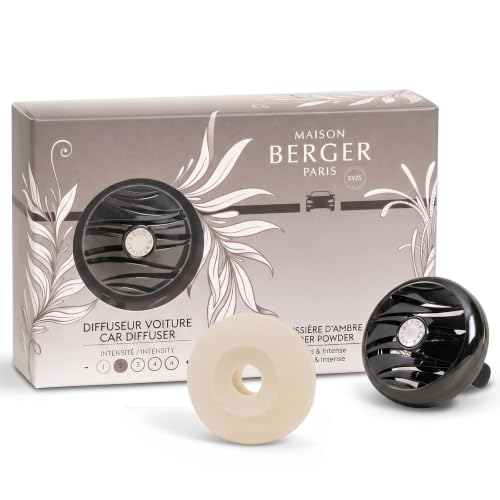 Image of MAISON BERGER Car Diffuser Set, Holly Amber Powder | Warm Amber Sandalwood Notes, Refillable Vent Clip with Ceramic Refill, Passive 4-Week Diffusion, Made in France