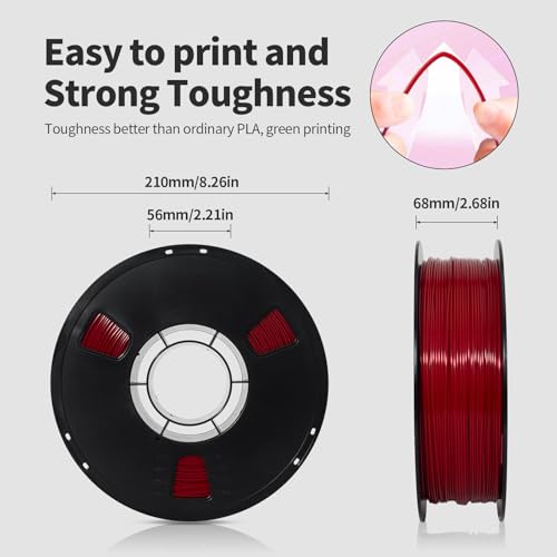 Image of PLA Filament 1.75mm Ruby Red 1KG, Clog-Free 3D Printer Filament Dimensional Accuracy + /- 0.02mm, High Speed Printing 1kg Spool(2.2lbs) 3D Printing Filament Fits for Most FDM 3D Printers