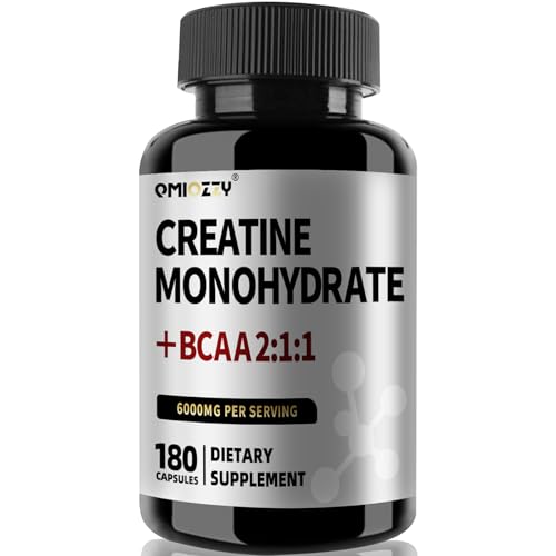Micronized Creatine Monohydrate 6000MG Capsules with BCAA2:1:1 Active Ingredients Support Strength & Recovery Creatine Supplements for Men & Women Vegan Non-GMO Gluten-Free 180 Capsules