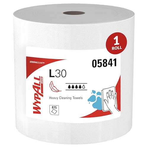 Image of WypAll GeneralClean L30 Cloths Heavy Duty Cleaning Wipes, Jumbo (05841), Strong and Soft Bulk Paper Wipers, White (1 Roll of 875 Sheets)