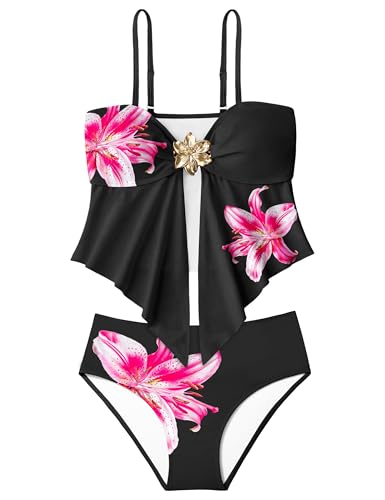 Image of Teen Girls Swimsuits V-Neck Bikini Set Bathing Suits Cross Straps Two Piece Swimwear with Drawstring