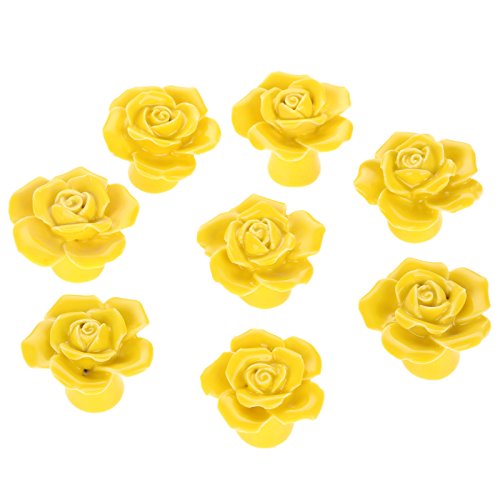 MUXSAM Yellow 8PCS Knobs & Handles Modern Ceramic Rose Flower Drawer Closet Cabinet Cupboard Pull Handle Door Knobs - Image 4