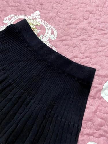 Women Spring Knitted Skirt Elastic Waistline High Waist Stitching Cake Pleated Skirt Emerald En8 One Size3