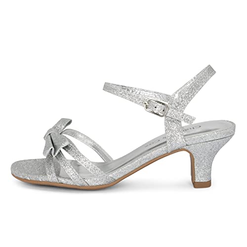 Chariot & Co Time-Iis - Girls/Kids/Childrens Open Toe Bow Ankle Sling Back Glitter 2 Inch Kitten Block Heel Sandal Pumps cover