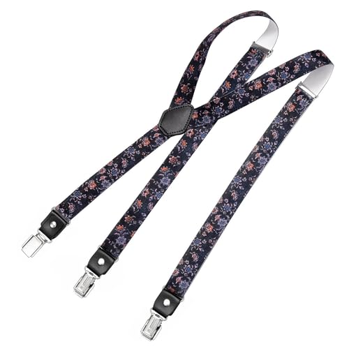 DonDon Tirantes hombre estrechos anchos 2,5 cm con 3 clips extra fuertes tirantes para pantalones hombre - Flores