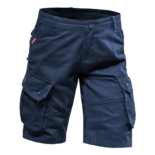 Navy Mens Cargo Shorts Summer Tactical Stretch Waist Shorts Multi Pockets Loose Fit Hiking Lightweight Bermuda Shorts Baggy Below The Knee Shorts Mens Athletic Shorts Comfy Cotton Cycling Shorts Men