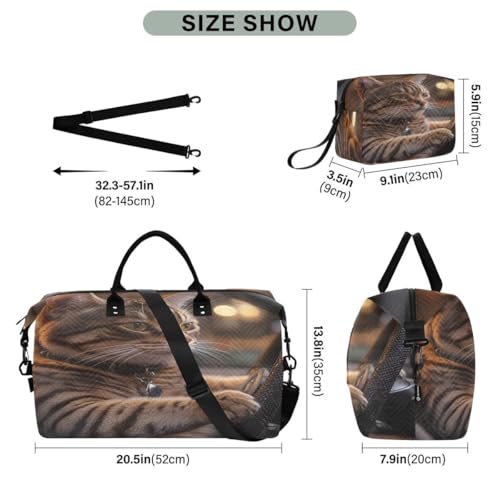 Cat Car Kitten Animal Travel Duffle Bag Gym Bag Weekender Bags with Toiletry Bag Travel Trip Tote Bag3
