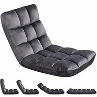 Yaheetech Floor Chair with Back Support, Comfy Floor Sofa for Adult, Floding Lounge Chair with 14 Adjustable Positions for Lounge, Gaming Reading and Meditation, Gray