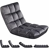 Yaheetech Floor Folding Chair with Back Support, Padded Folding Gaming Sofa Chair with 14 Adjustable Backrest, Adults Couch Recliner, Floor Seating Lounge Chair, Armless Meditation Chair, Gray
