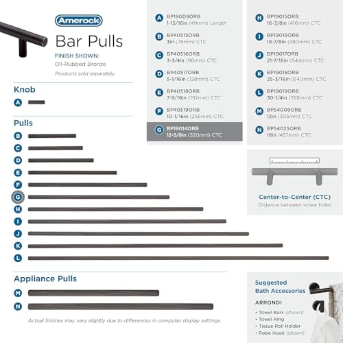 Image of Amerock 12-5 /8 inch Bar Pulls Oil-Rubbed Bronze Drawer Pull | 12-5 /8 inch (320mm) Center-to-Center Mounting Distance and 15-3 /4 inch Overall Length, Durable Carbon Steel Cabinet Hardware