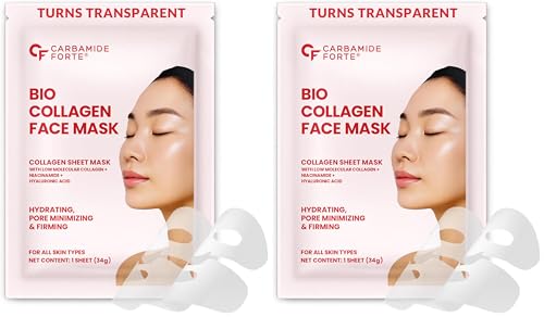 Image of Carbamide Forte Bio Collagen Mask | Collagen Mask Overnight Sheet with Low Molecular Collagen, Niacinamide & Hyaluronic Acid | Korean Glass Skin Overnight Hydrogel Face Mask Sheets for Deep Hydration, Pore Minimizing, Firming & Moisturizing | Paraben-Free | For All Skin Types | 1 Piece - 35g