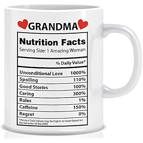 Light Autumn Grandma Nutritional Facts Mug - 11oz Grandma Mug for Gift - Dishwasher & Microwave Safe Cup, Printed on Both Sides - Grandmother Coffee Mug for Birthday Gift Cover