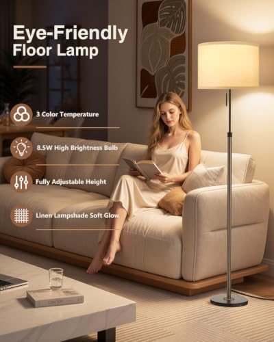 Image of Ambimall Height Adjustable Modern Floor Lamp, Brown & Black
