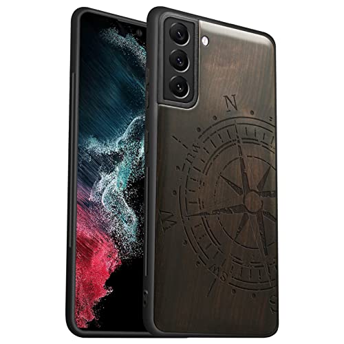 Coque Samsung S22 bois de luxe élégant étui sculpté boussole vintage Carveit