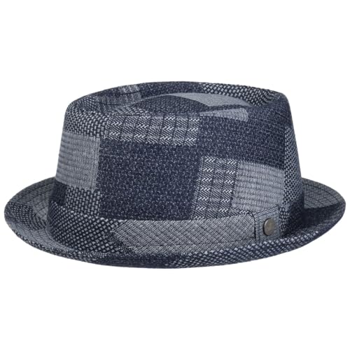 Lierys Denim Patchwork Pork Pie Cloth Hat by Women/Men - Made in Italy Porkpie Cotton with Lining Spring-Summer Summer - XL (60-61 cm) Denim