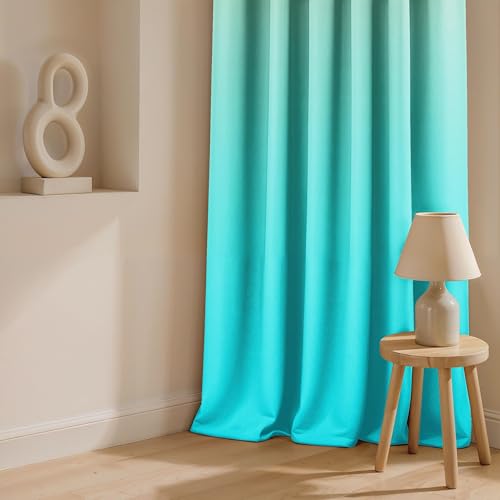 Image of Ultimate Trends Room Darkening Ombre Curtain | Polyester Gradient | Room Doors and Window| 6 FEET Pack of 2,Mint Aqua