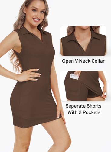 Image of Hiverlay Golf Dresses for Women with Shorts and Pockets, V-Neck Short Sleeve Tennis Dress, Workout Athletic Dresses