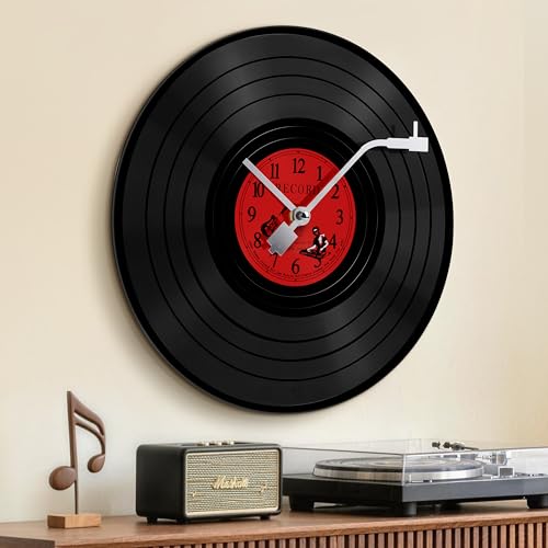 12 Inch Musical Vinyl Record Wall Clock for Music Decor, Unique Vintage Wall Clock with Retro Album Design, Silent Wall Clocks Battery Operated for...