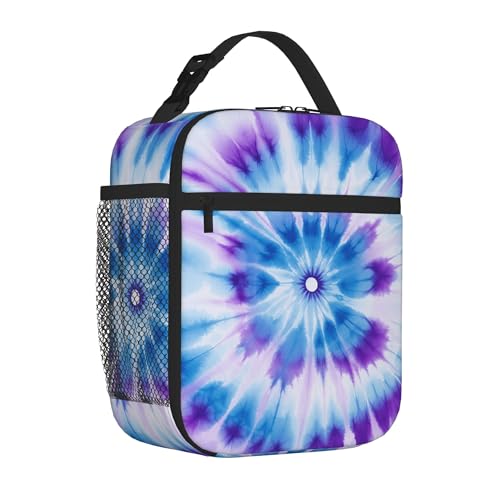 VQUVQV Blue Purple Tie Dye Lunch Bag for Men Women Boys Girls Reusable Leak-Proof Lunch Box Cooler Tote Insulated Lunchbox for School Work Travel Picnic