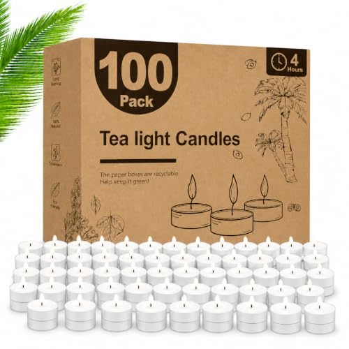 Image of JD Fresh 100 Pieces Smokeless Tealight Candles for Home /Unscented 4 Hour Long Burning Dripless Paraffin Wax Tealight /100% Cotton Wicks Candle for Decoration /Wedding /Emergencies (3.7 x 1.3cm,White)