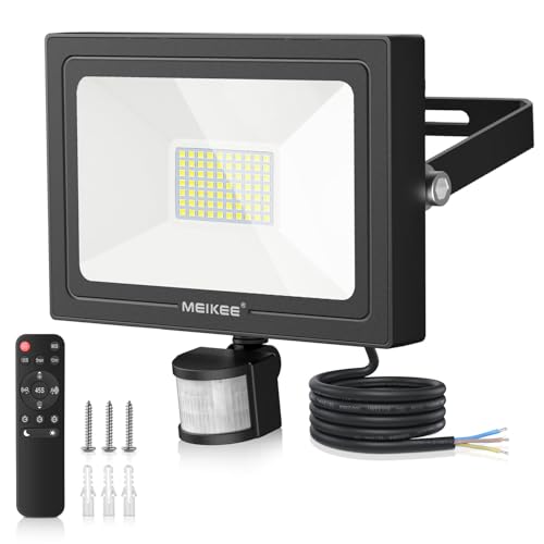 MEIKEE 60W Security Lights with Motion Sensor 5640 Lumen Dimmable PIR Floodlights Outdoor Lights 12m PIR Detection Button & Remote Adjustable IP66 Waterproof for Garden Corridor Entrance Backyard