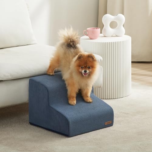 Lesure 犬 階段 2段 ペット階段 ドッグステップ 高さ40CM 高密度フォーム 滑り止め カバー取り外し可能 お手入れ便利 小型犬高齢犬適用 (ネイビー, 2段:40*40*30cm)