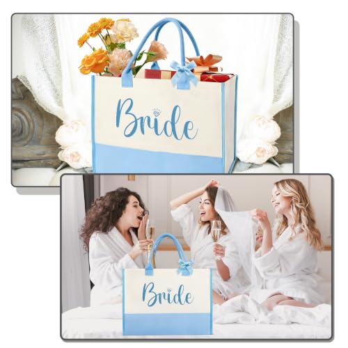 Image of Gifts for Women, Bridal Shower Gift Bag for Her,Wedding Bride Birthday Bags | Canvas Tote Bag with Makeup Bag, Large Capacity, Easy to Clean and Reusable, Waterproof, Gift for Christmas ,Bride To Be Gift
