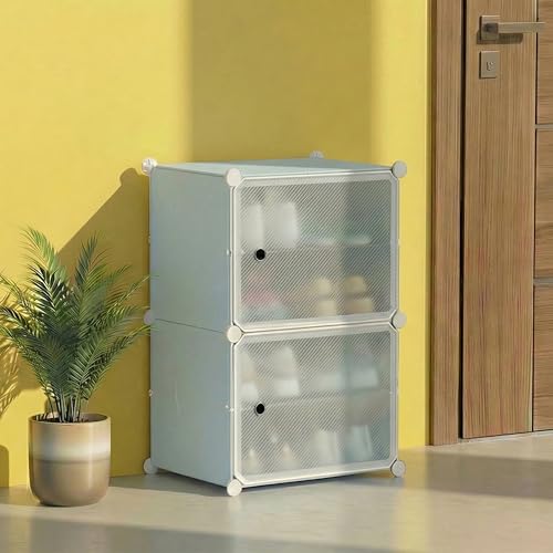 Image of ALOXE DIY Foldable Shoe Rack | 4 Layer Plastic Shoes Rack with Door Cover | Multipurpose Stand for Home & Entryway (Blue)