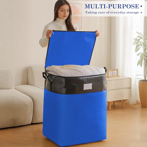 Aufbewahrungstasche 104+140L, 2 Stück extra große Umzugstaschen, Blau Große Aufbewahrungstasche mit Reißverschlüssen und Griffe, Wasserdichte Tragetasche für Umzug, Kleidung, Bettwäsche