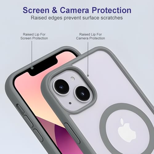 Image of AIBEX Clear Mag-Saf Case for iPhone 13 | Strong Magnetic Lock, Anti-Yellowing Transparent Back, Military-Grade Drop Protection, Slim Lightweight Cover with Camera Guard - Grey