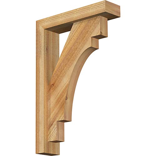 Ekena Millwork BKT0402X16X24MRC05RWR Merced Block Bracket w/Offset Brace, 16" D x 24" H Rustic Wood, 4" W Western Red Cedar (Rough Sawn)