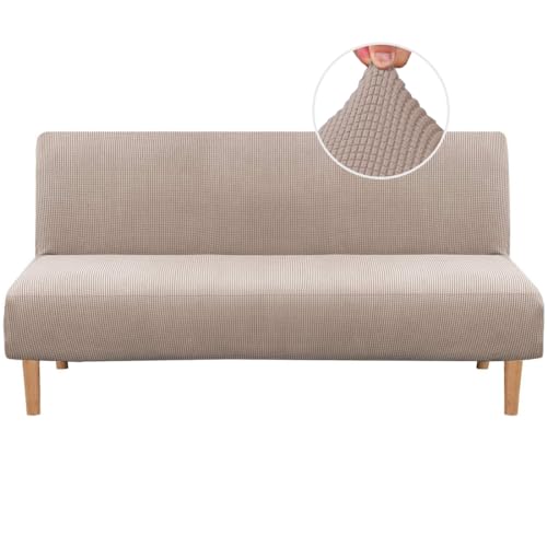 H.VERSAILTEX Armless Futon Cover Stretch Sofa Bed Slipcover Protector Elastic Feature Rich Textured High Spandex Small Checks Jacquard Fabric Futon Cover, Machine Washable, Sand